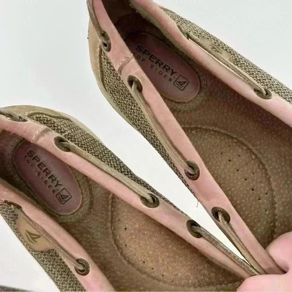 Sperry womens flats size 8.5 pink tan leather boat shoes preppy nautical - Picture 8 of 12
